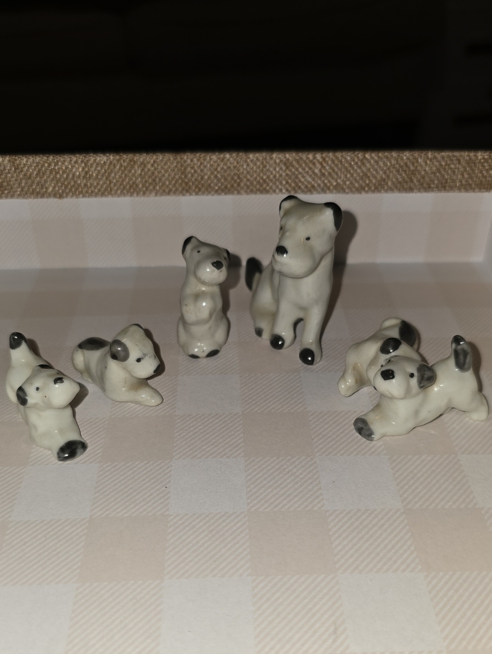 Mini Ceramic Puppy Figurine Set in White with Black Accents - Small Pets Decor